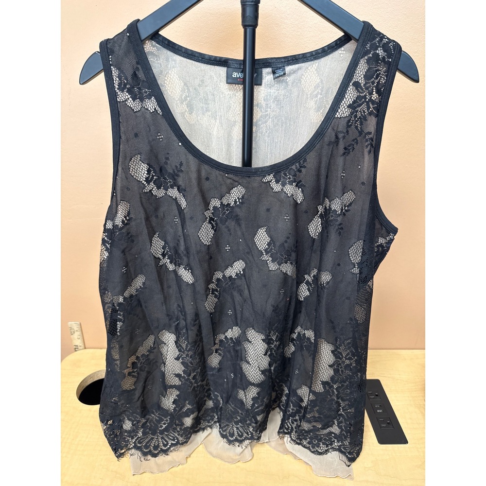 Avenue Stretch Black Floral Lace Tank Top Sleeveless Blouse Plus Size 26/28
